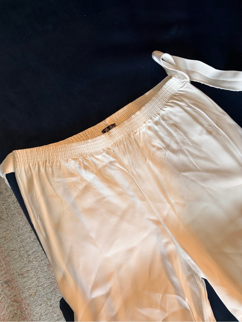 White Elastic Waist Tie Pants